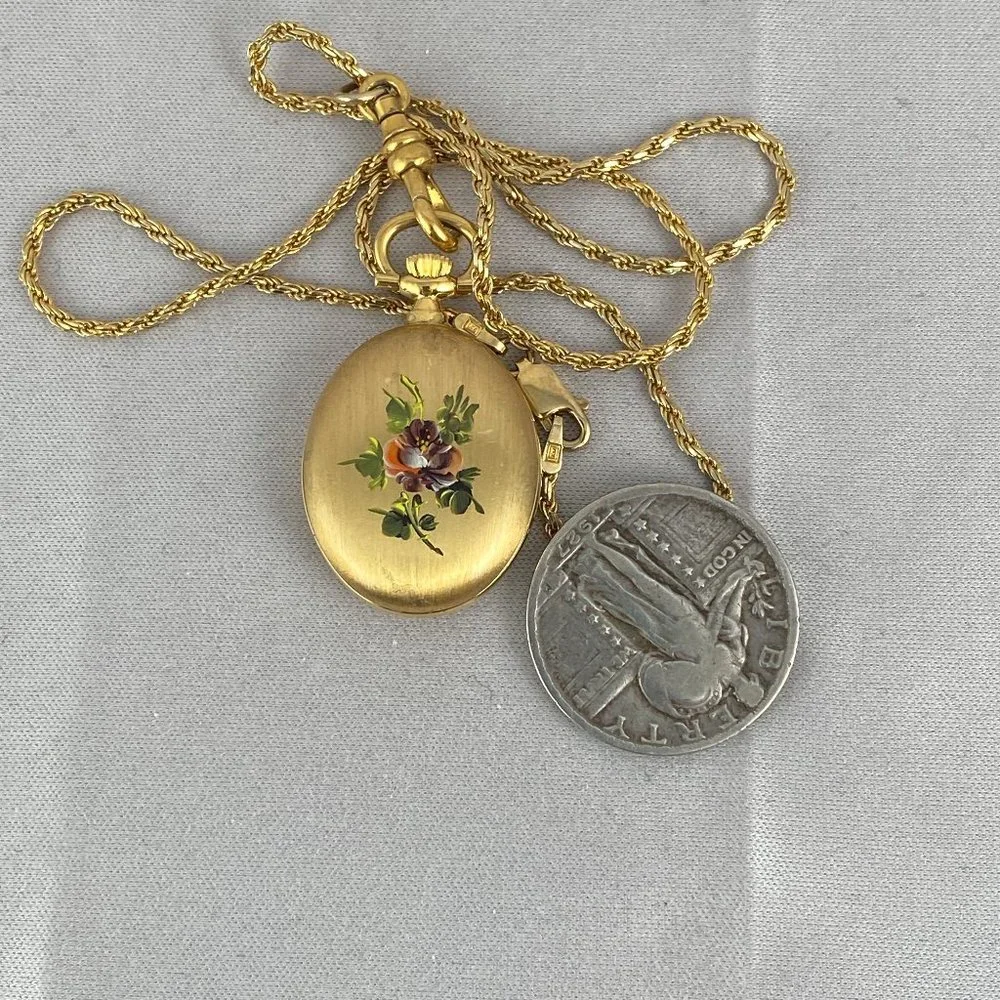 Vintage Fabulous Swiss Made Bucherer Pendant Watch Beautiful Pansy Flower - Picture 7 of 7